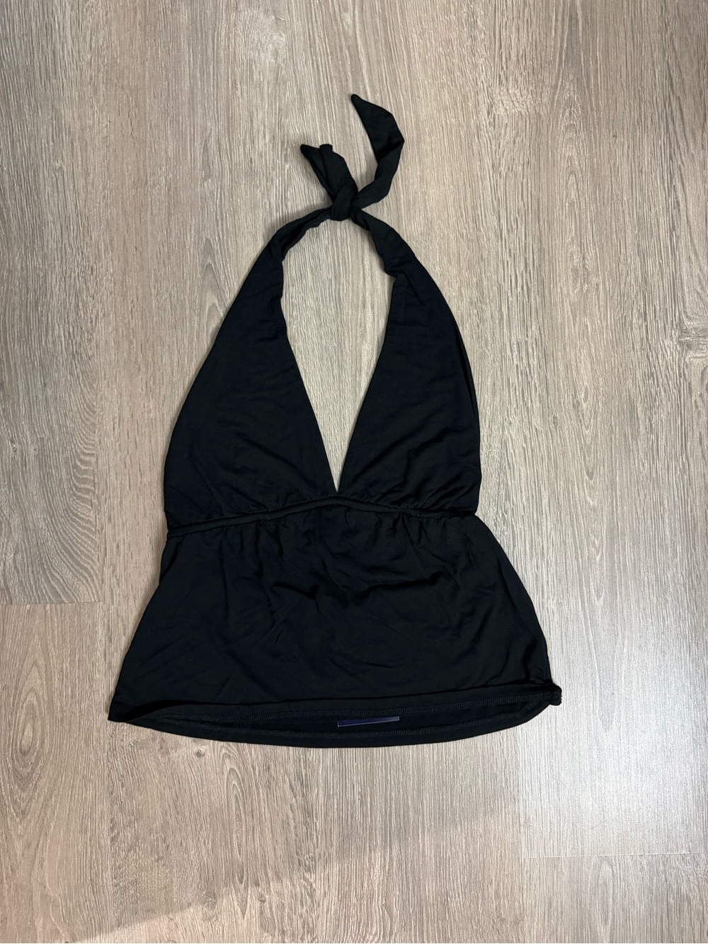 Black Livy Deep V Tie Halter Top